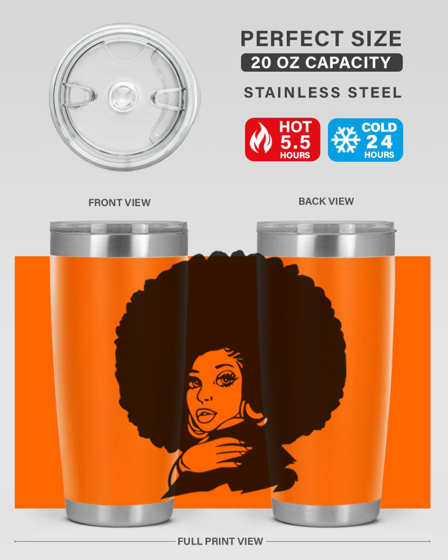 Black Women - Queen 20oz and 30oz tumblers featuring double wall vacuum stainless steel design with vibrant prints celebrating black women.