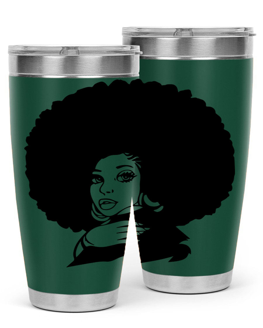 Black Women - Queen 20oz and 30oz tumblers featuring double wall vacuum stainless steel design with vibrant prints celebrating black women.