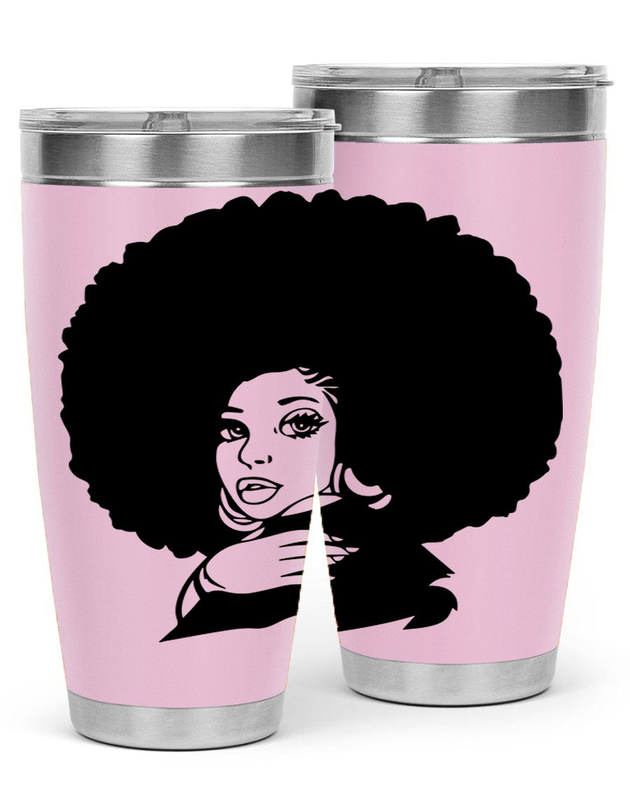 Black Women - Queen 20oz and 30oz tumblers featuring double wall vacuum stainless steel design with vibrant prints celebrating black women.