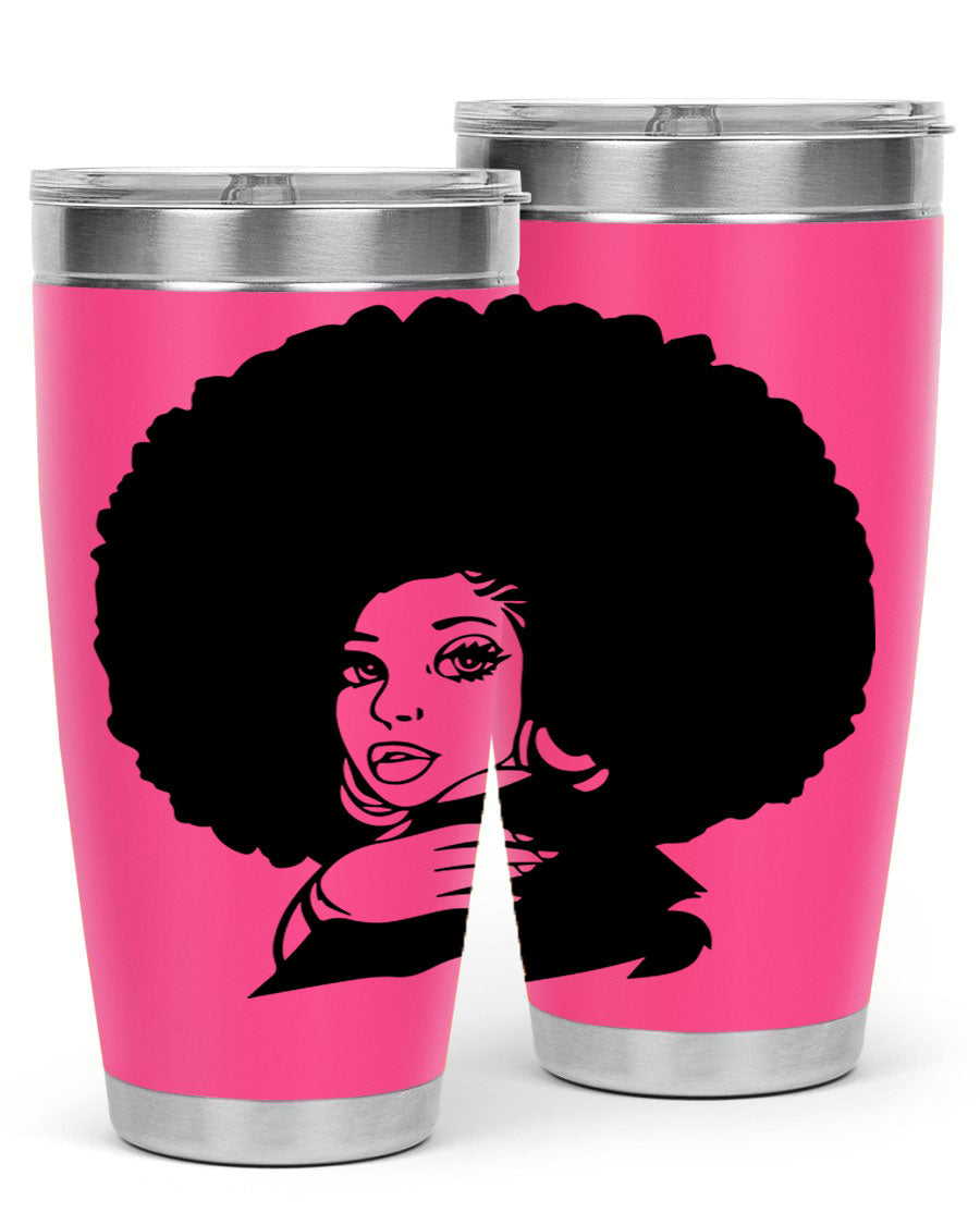 Black Women - Queen 20oz and 30oz tumblers featuring double wall vacuum stainless steel design with vibrant prints celebrating black women.