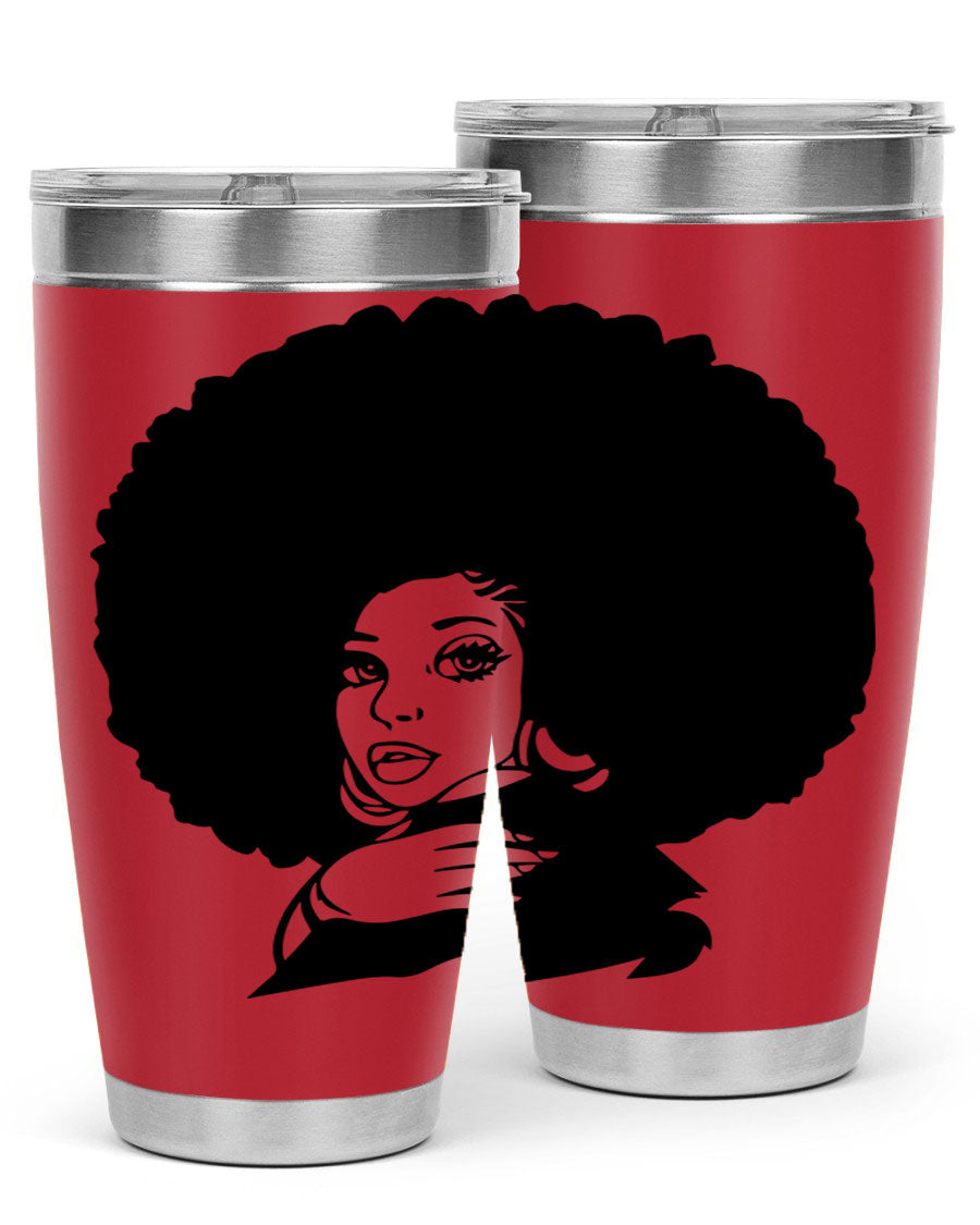 Black Women - Queen 20oz and 30oz tumblers featuring double wall vacuum stainless steel design with vibrant prints celebrating black women.