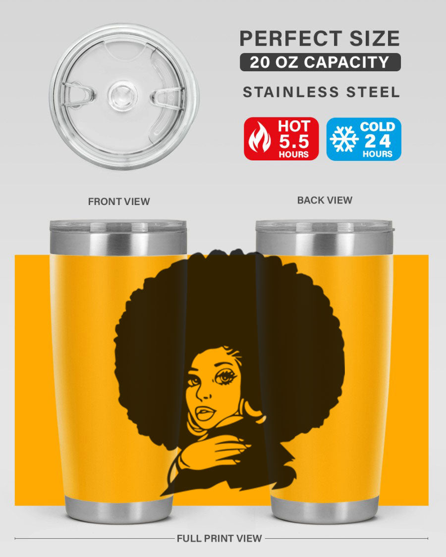 Black Women - Queen 20oz and 30oz tumblers featuring double wall vacuum stainless steel design with vibrant prints celebrating black women.