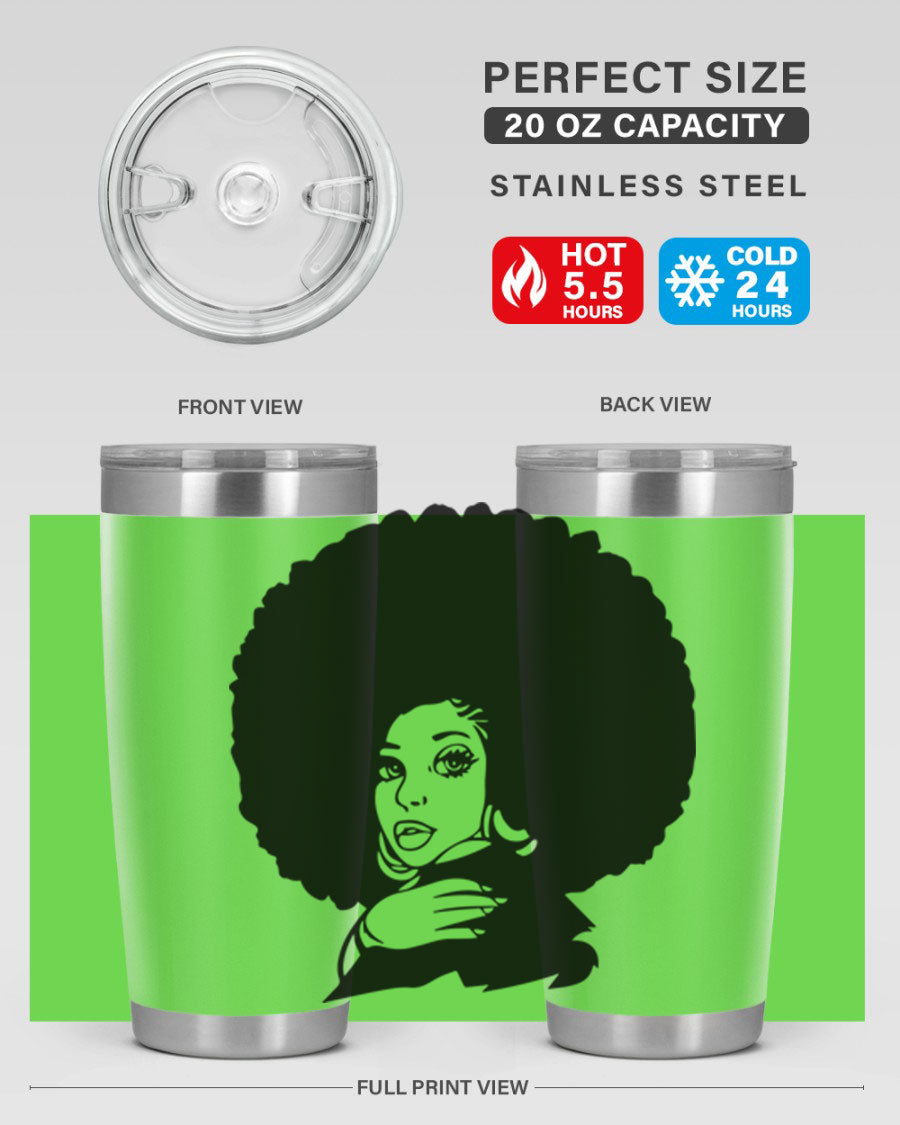 Black Women - Queen 20oz and 30oz tumblers featuring double wall vacuum stainless steel design with vibrant prints celebrating black women.