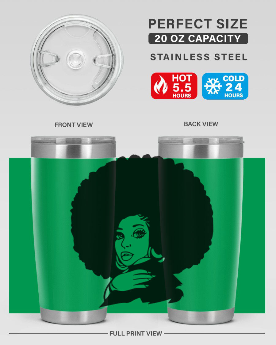 Black Women - Queen 20oz and 30oz tumblers featuring double wall vacuum stainless steel design with vibrant prints celebrating black women.