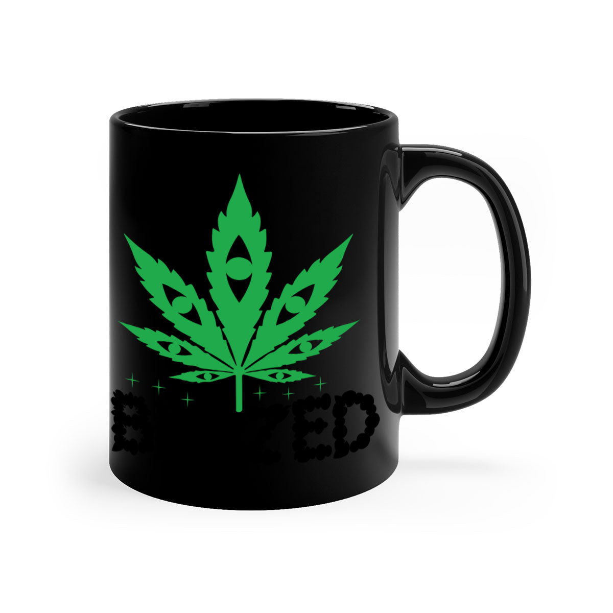 Blazed 16# Marijuana Mug with colorful handle and glossy finish, available in multiple sizes.