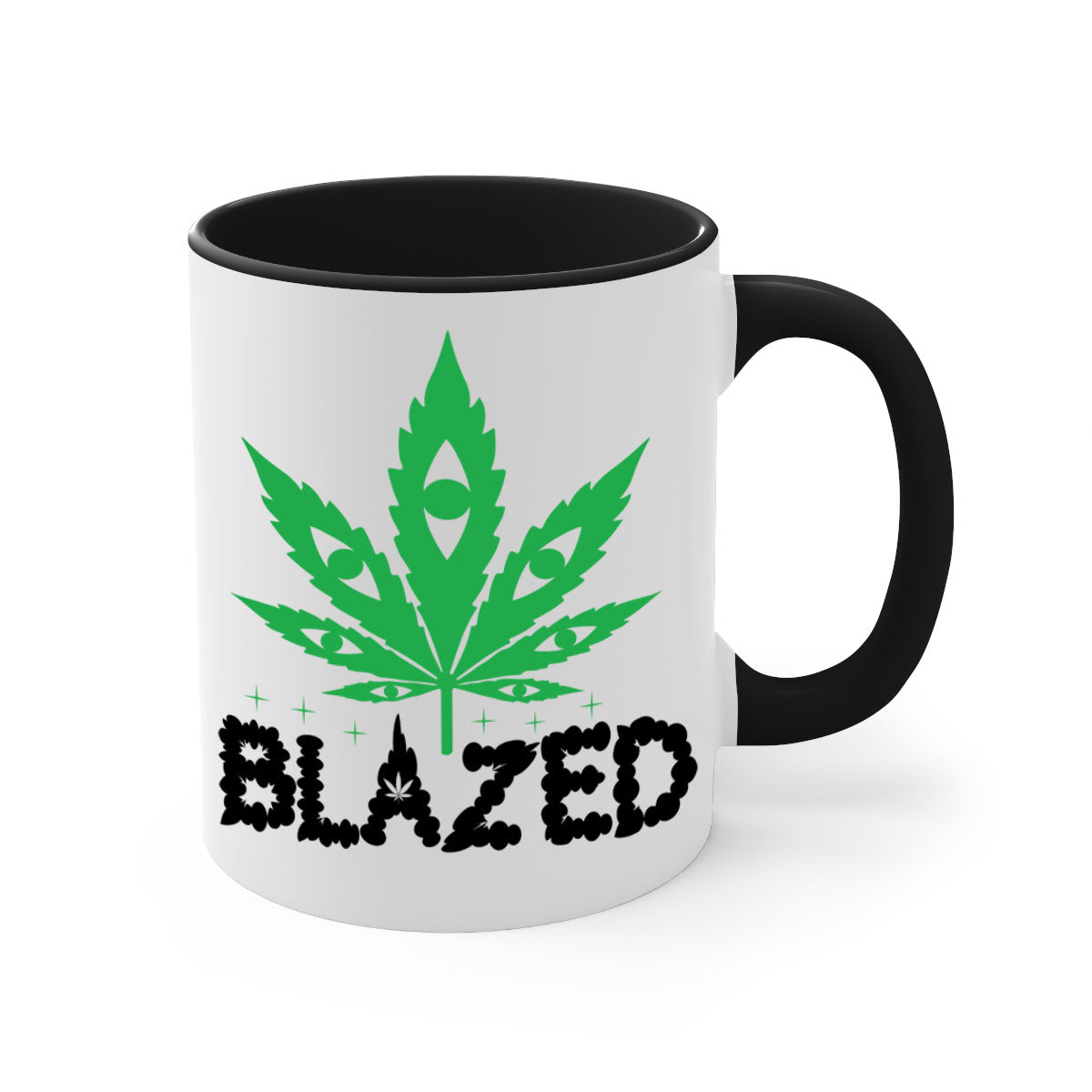 Blazed 16# Marijuana Mug with colorful handle and glossy finish, available in multiple sizes.