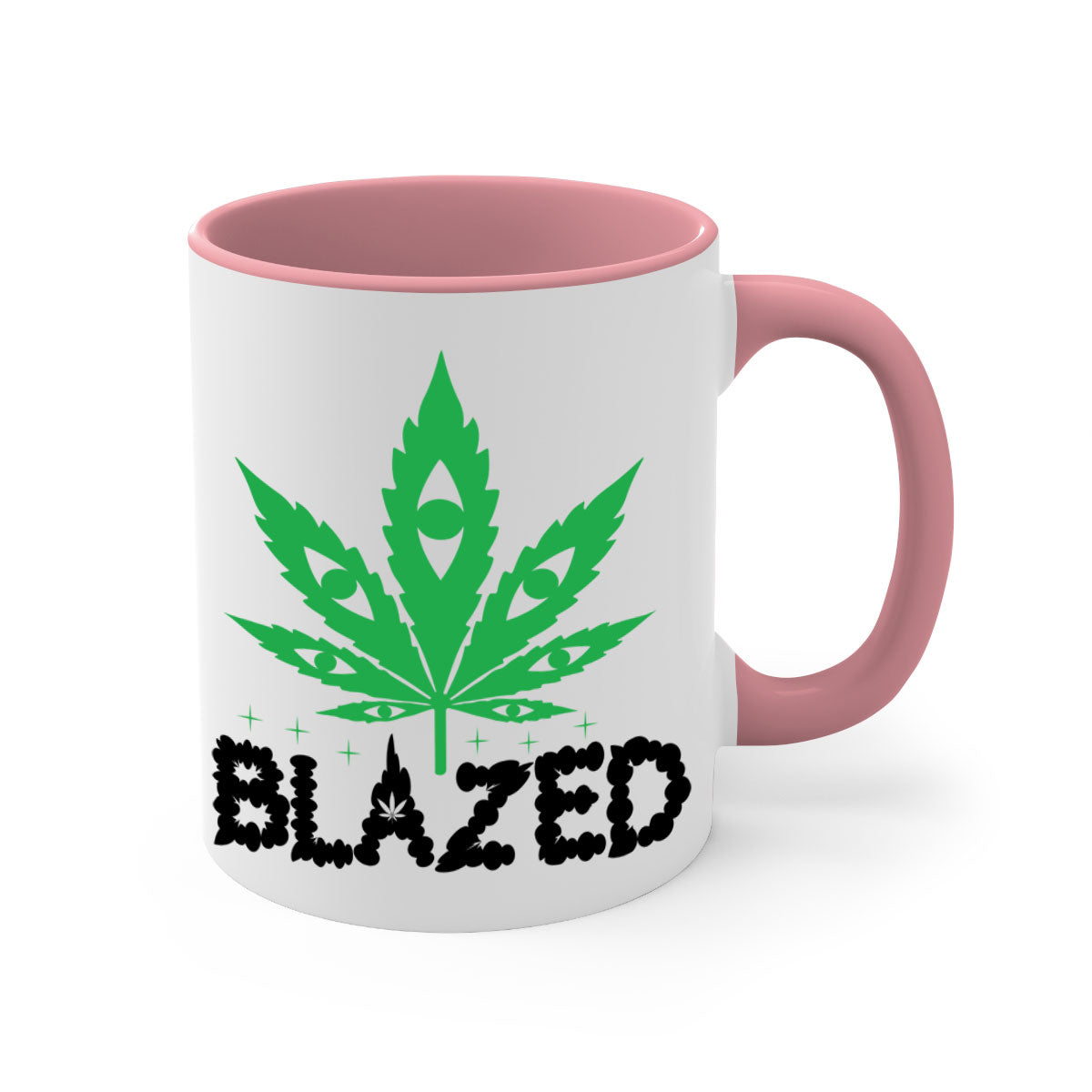 Blazed 16# Marijuana Mug with colorful handle and glossy finish, available in multiple sizes.