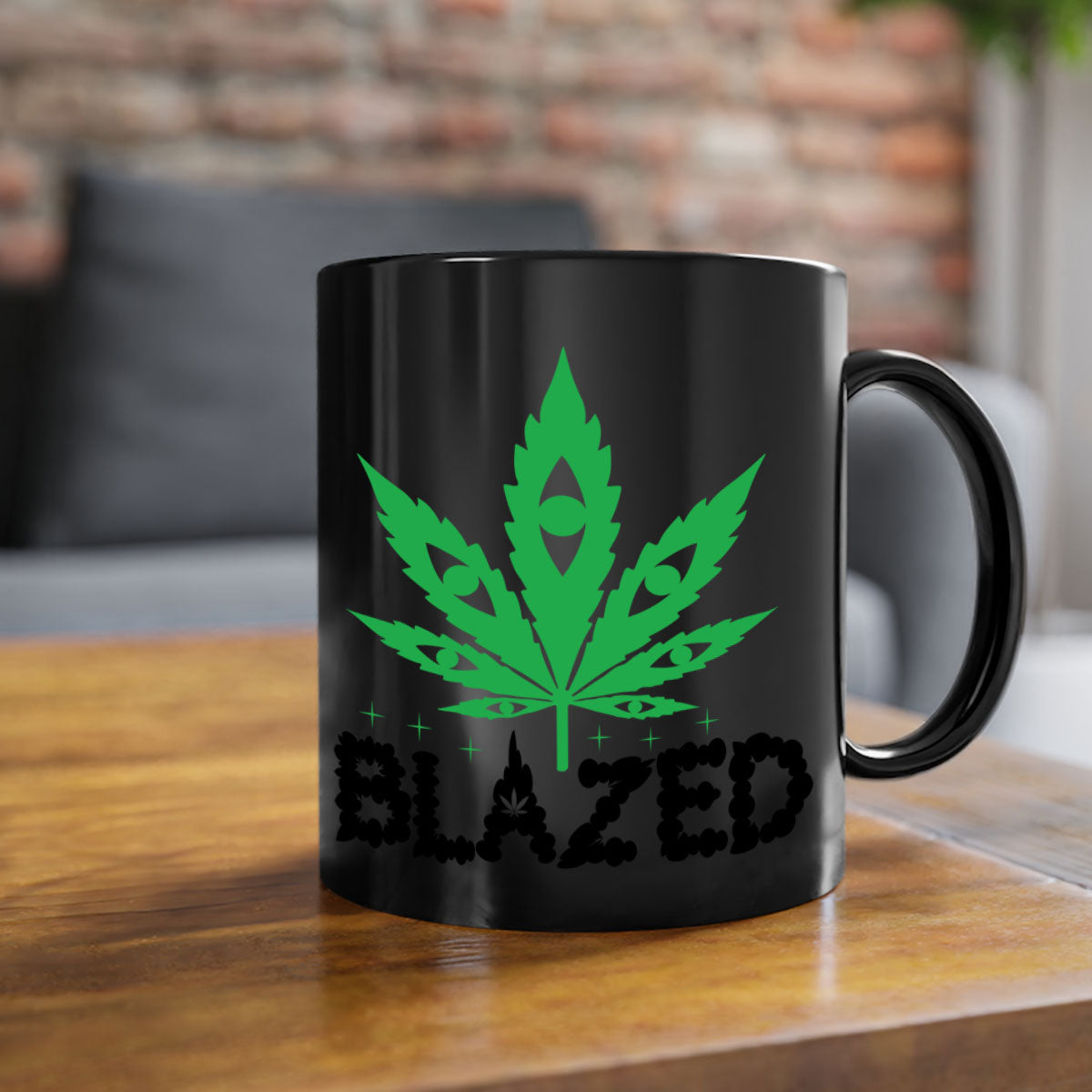 Blazed 16# Marijuana Mug with colorful handle and glossy finish, available in multiple sizes.