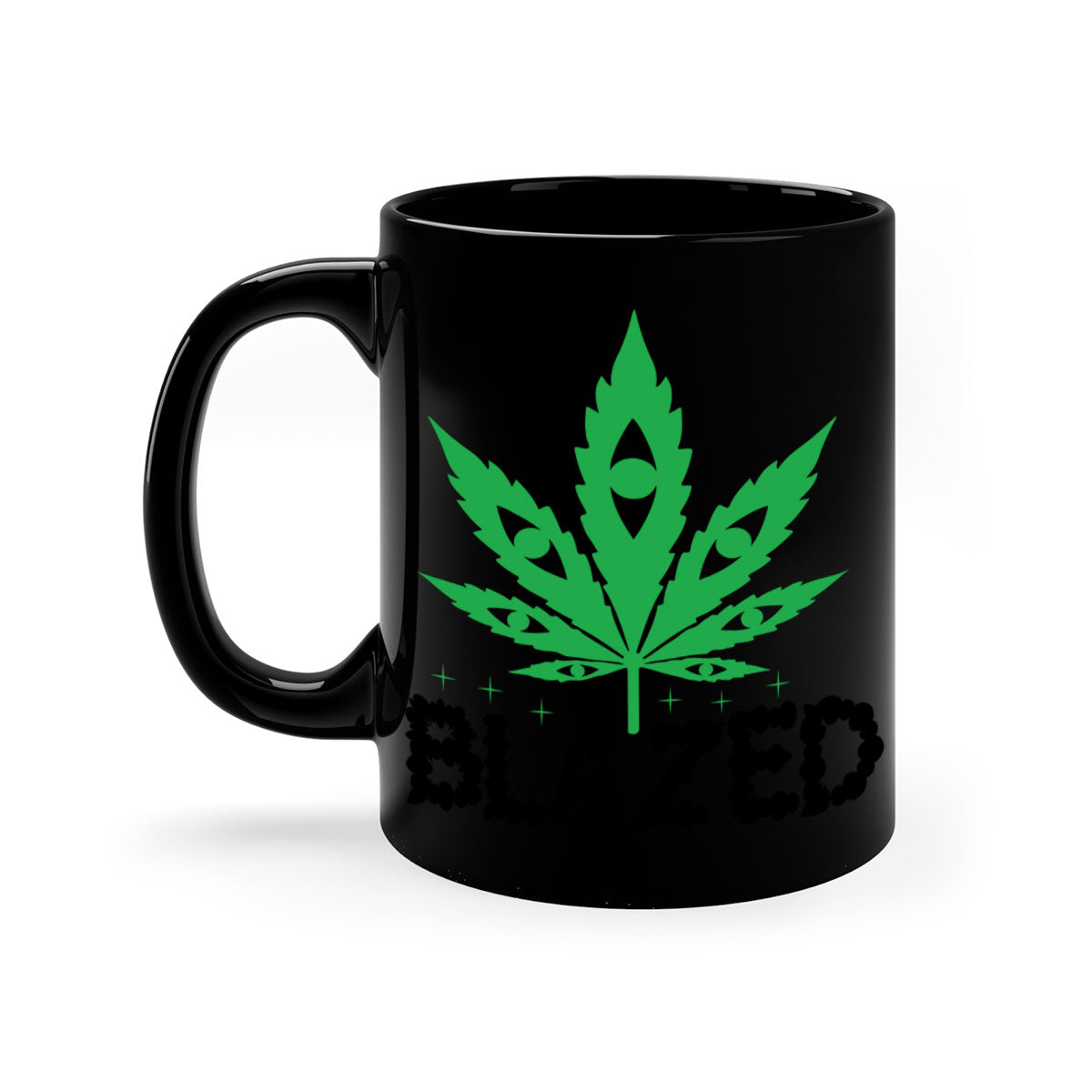 Blazed 16# Marijuana Mug with colorful handle and glossy finish, available in multiple sizes.