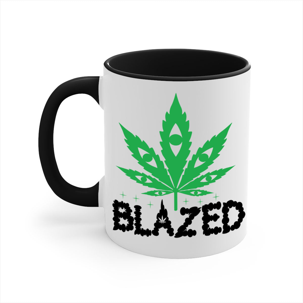 Blazed 16# Marijuana Mug with colorful handle and glossy finish, available in multiple sizes.