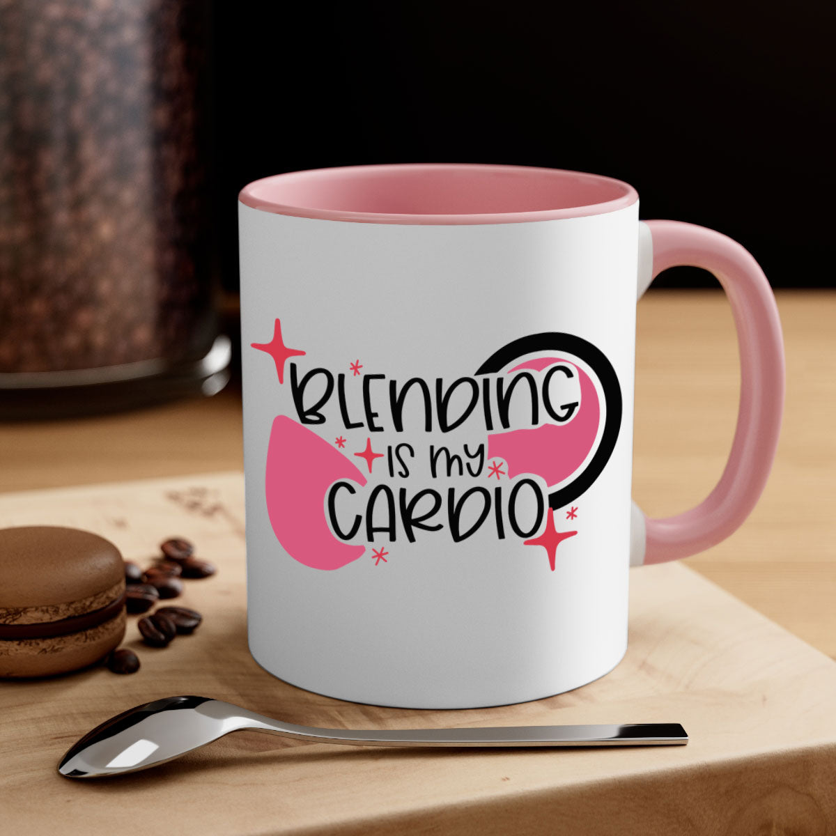 Blending Is My Cardio Style 128# Mug with colorful handle and glossy finish, available in multiple colors.