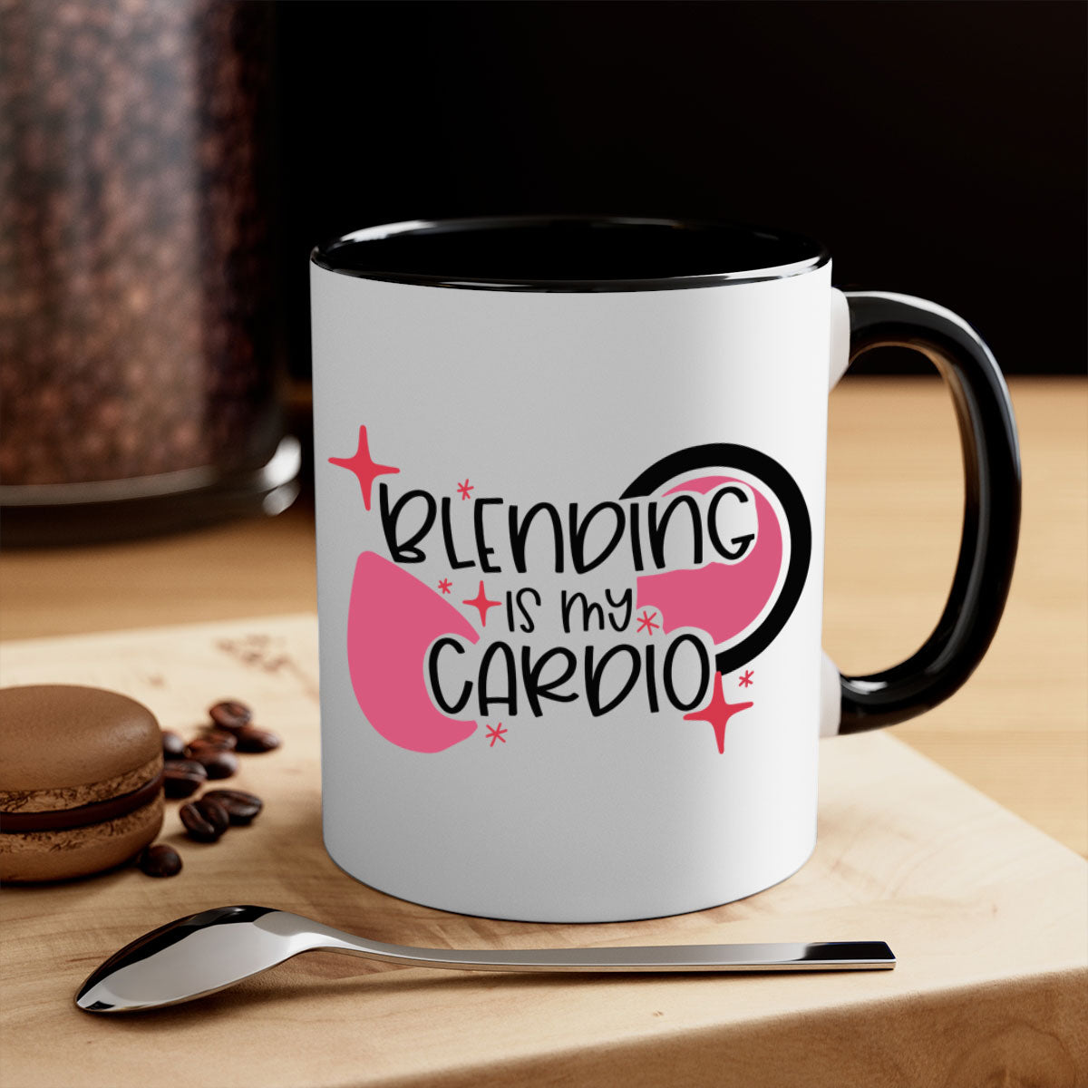 Blending Is My Cardio Style 128# Mug with colorful handle and glossy finish, available in multiple colors.