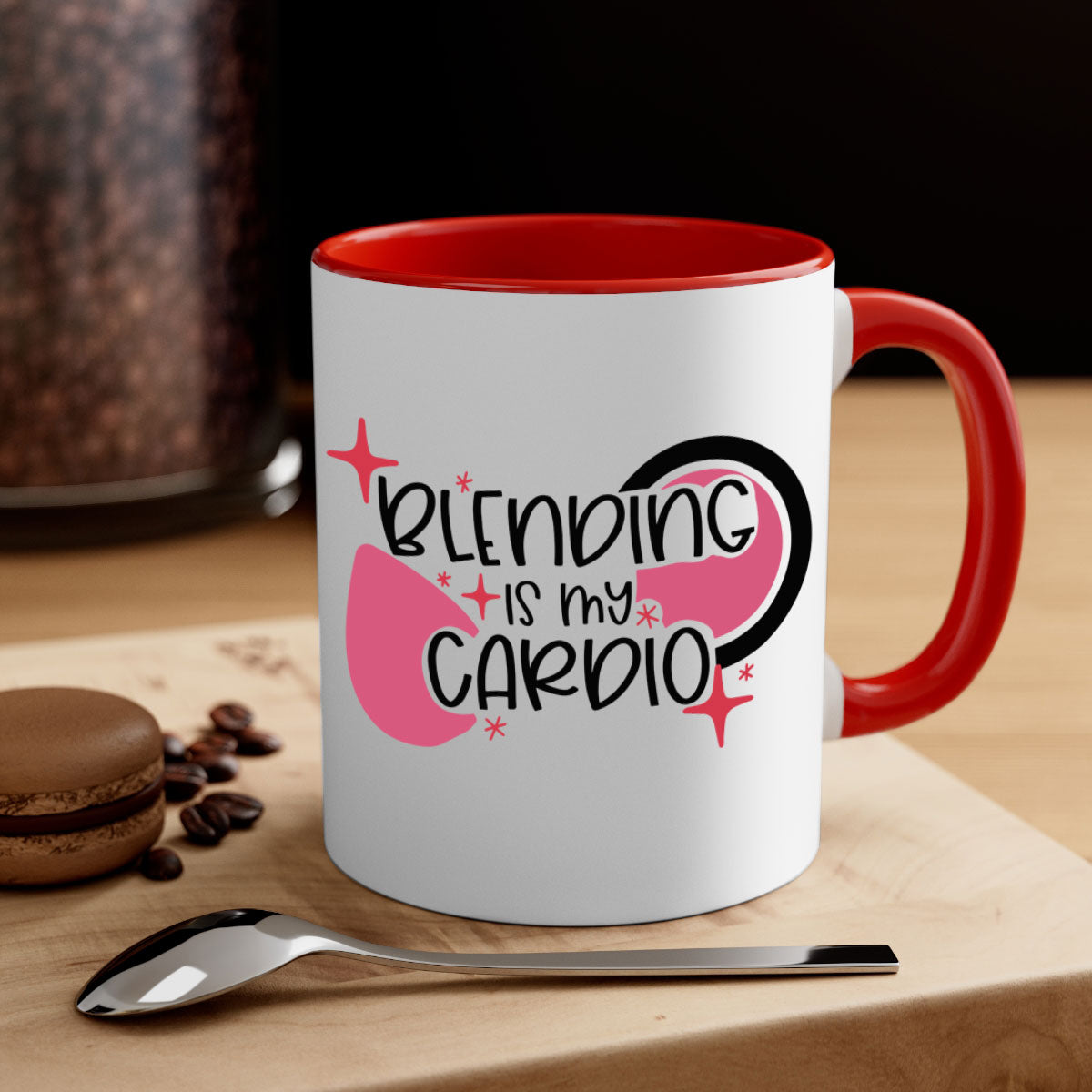 Blending Is My Cardio Style 128# Mug with colorful handle and glossy finish, available in multiple colors.