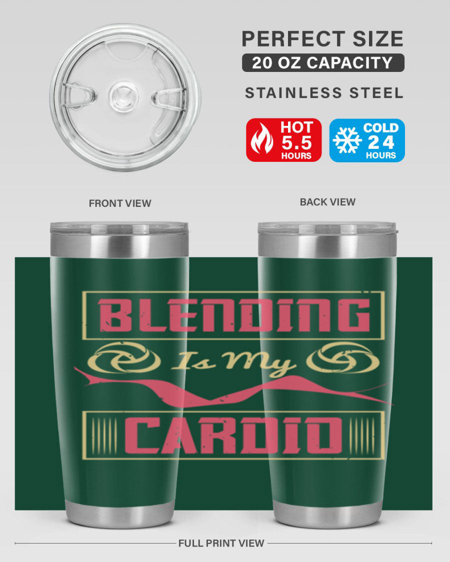 Blending is my cardio Style 167# Tumbler in stainless steel with vibrant print, showcasing its double wall vacuum design.