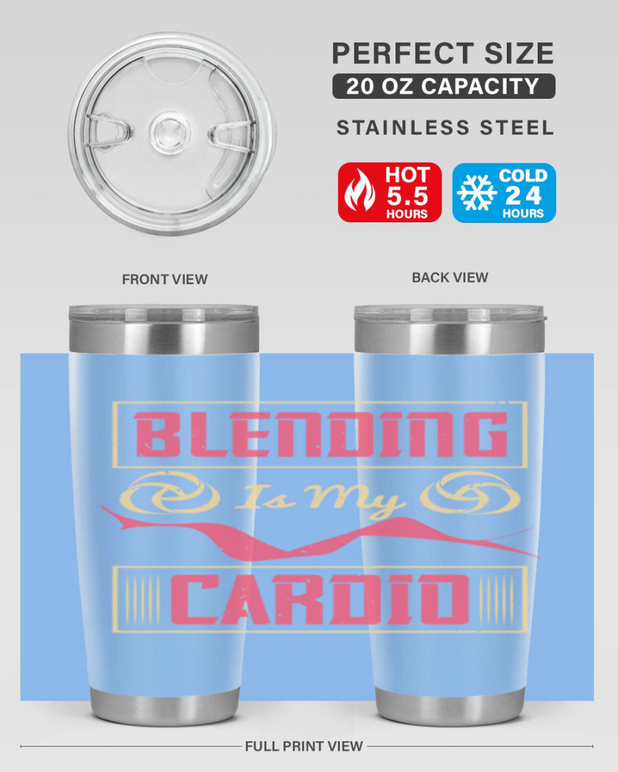 Blending is my cardio Style 167# Tumbler in stainless steel with vibrant print, showcasing its double wall vacuum design.