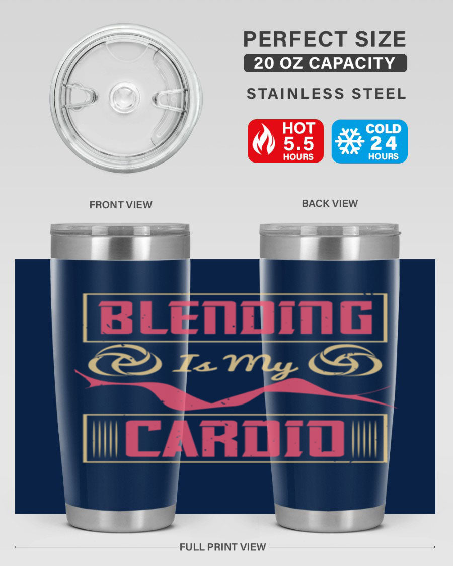 Blending is my cardio Style 167# Tumbler in stainless steel with vibrant print, showcasing its double wall vacuum design.