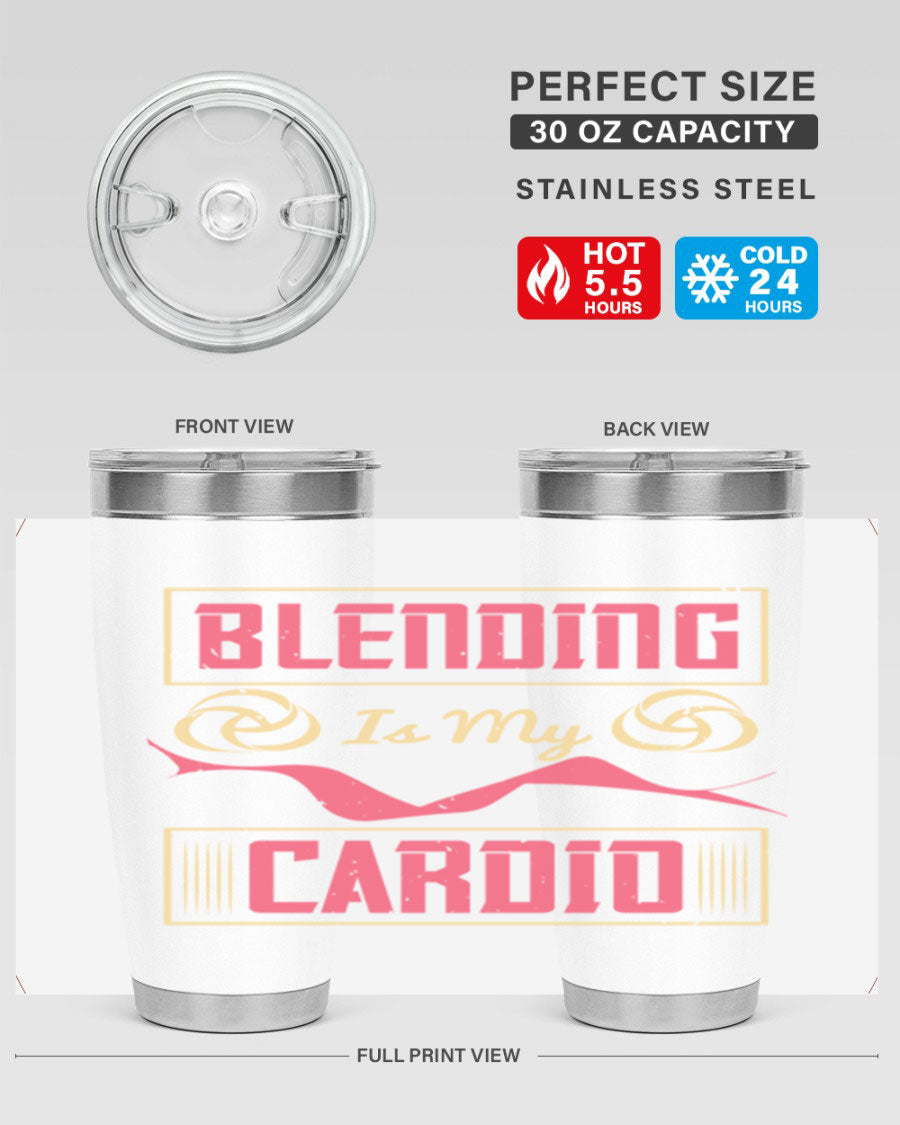 Blending is my cardio Style 167# Tumbler in stainless steel with vibrant print, showcasing its double wall vacuum design.