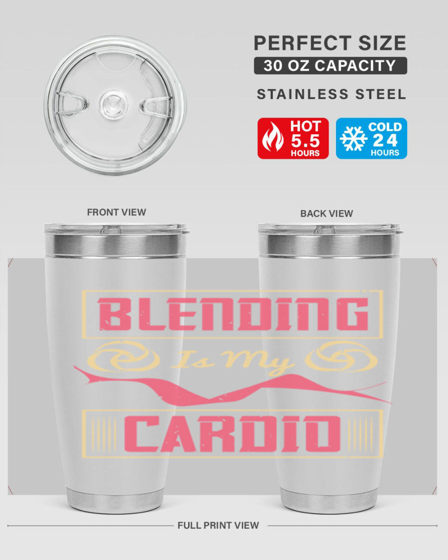 Blending is my cardio Style 167# Tumbler in stainless steel with vibrant print, showcasing its double wall vacuum design.