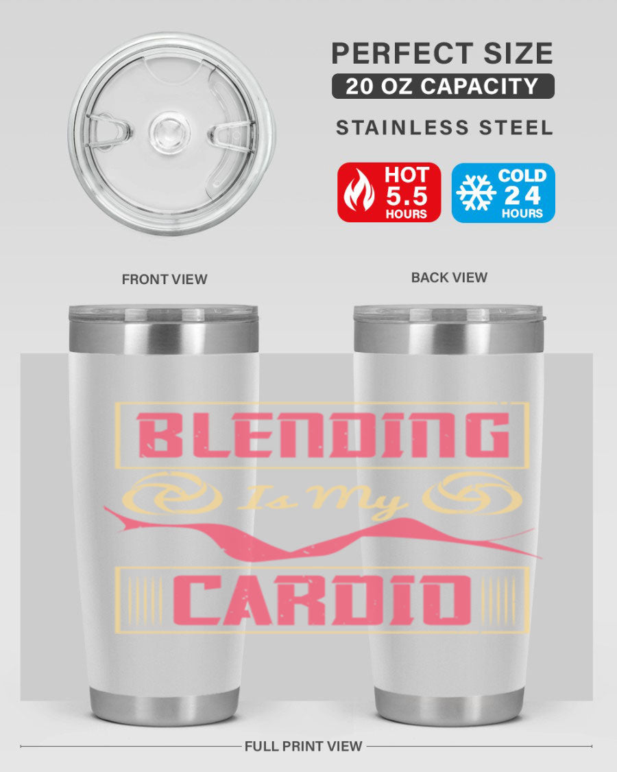 Blending is my cardio Style 167# Tumbler in stainless steel with vibrant print, showcasing its double wall vacuum design.