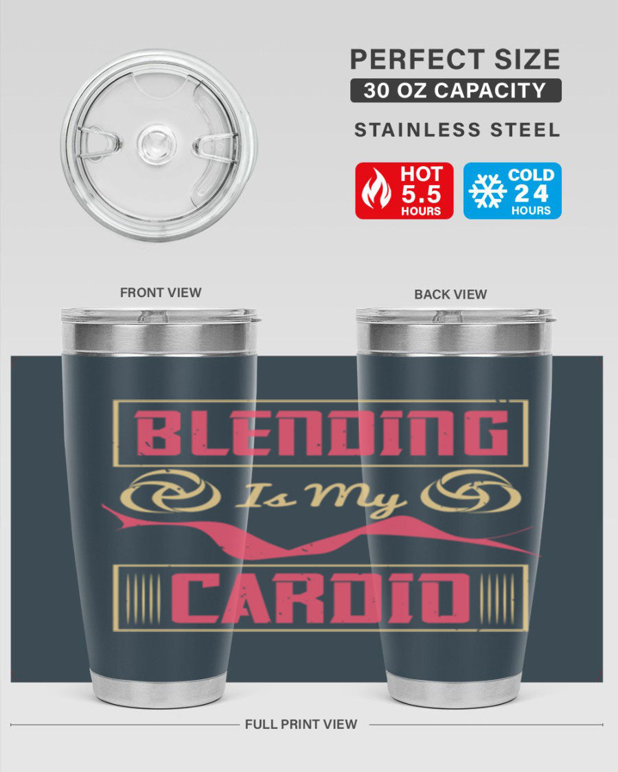 Blending is my cardio Style 167# Tumbler in stainless steel with vibrant print, showcasing its double wall vacuum design.