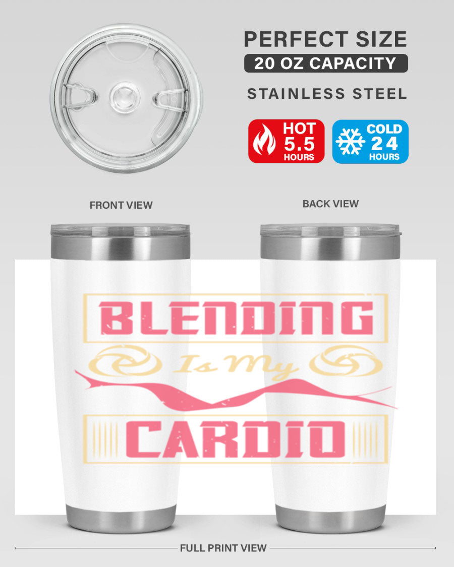 Blending is my cardio Style 167# Tumbler in stainless steel with vibrant print, showcasing its double wall vacuum design.