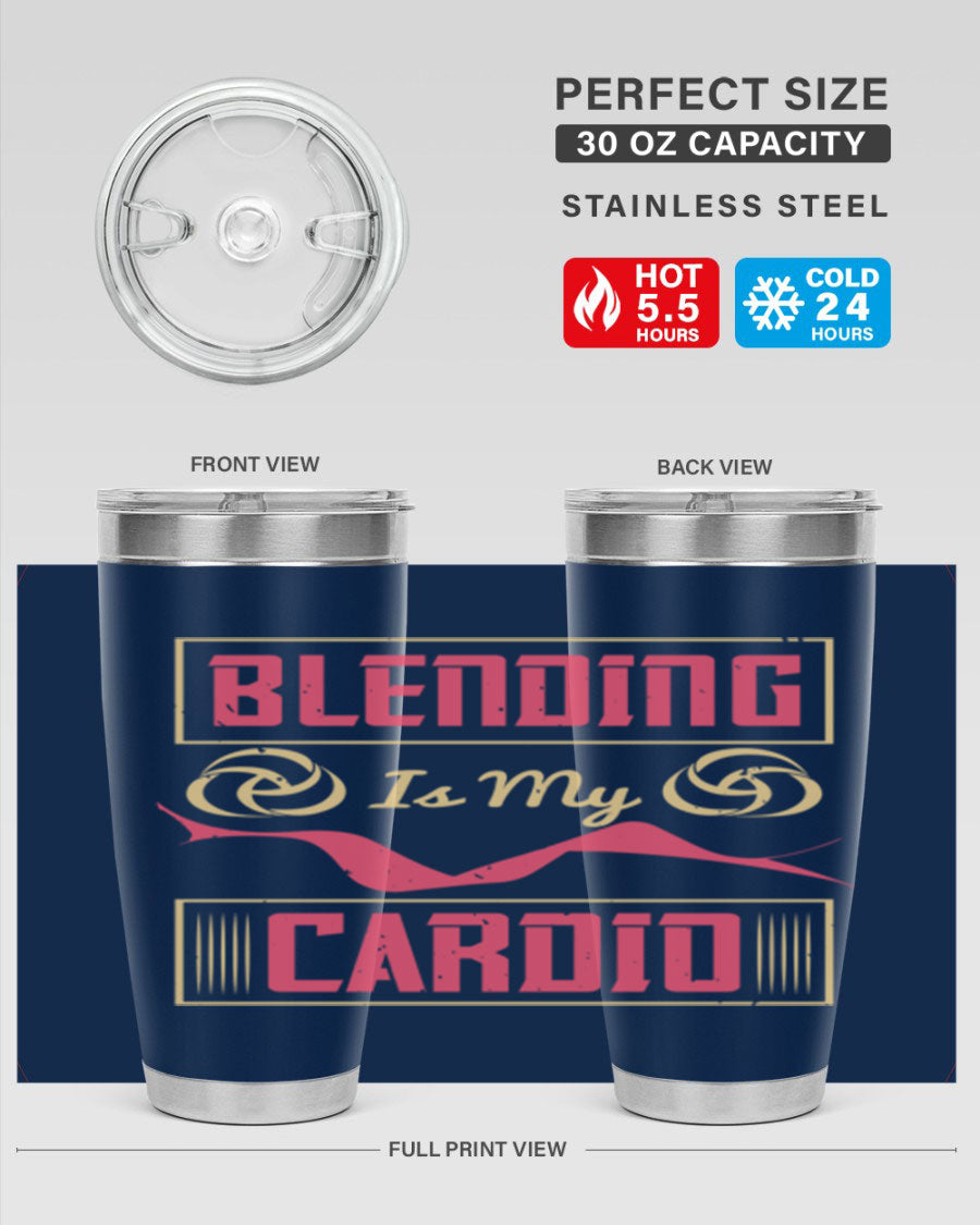 Blending is my cardio Style 167# Tumbler in stainless steel with vibrant print, showcasing its double wall vacuum design.