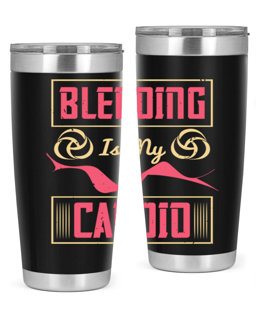 Blending is my cardio Style 167# Tumbler in stainless steel with vibrant print, showcasing its double wall vacuum design.