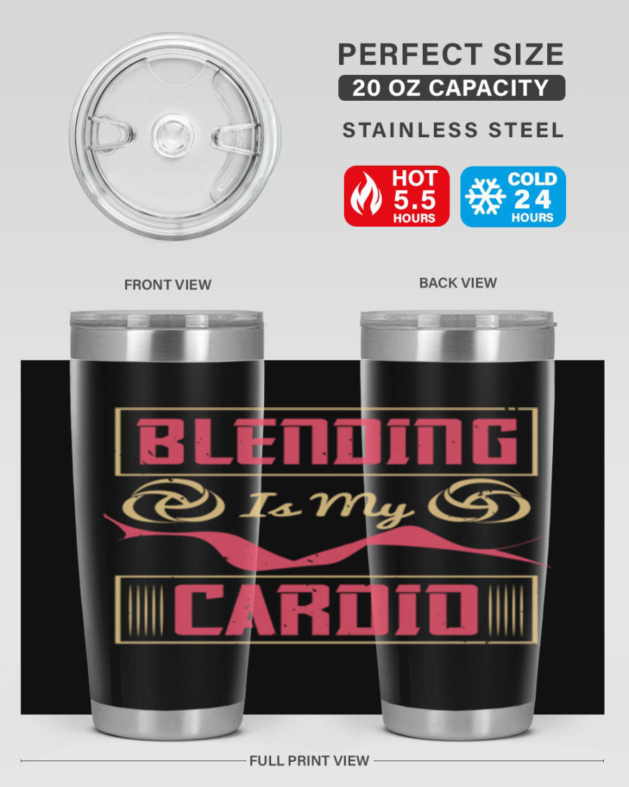 Blending is my cardio Style 167# Tumbler in stainless steel with vibrant print, showcasing its double wall vacuum design.