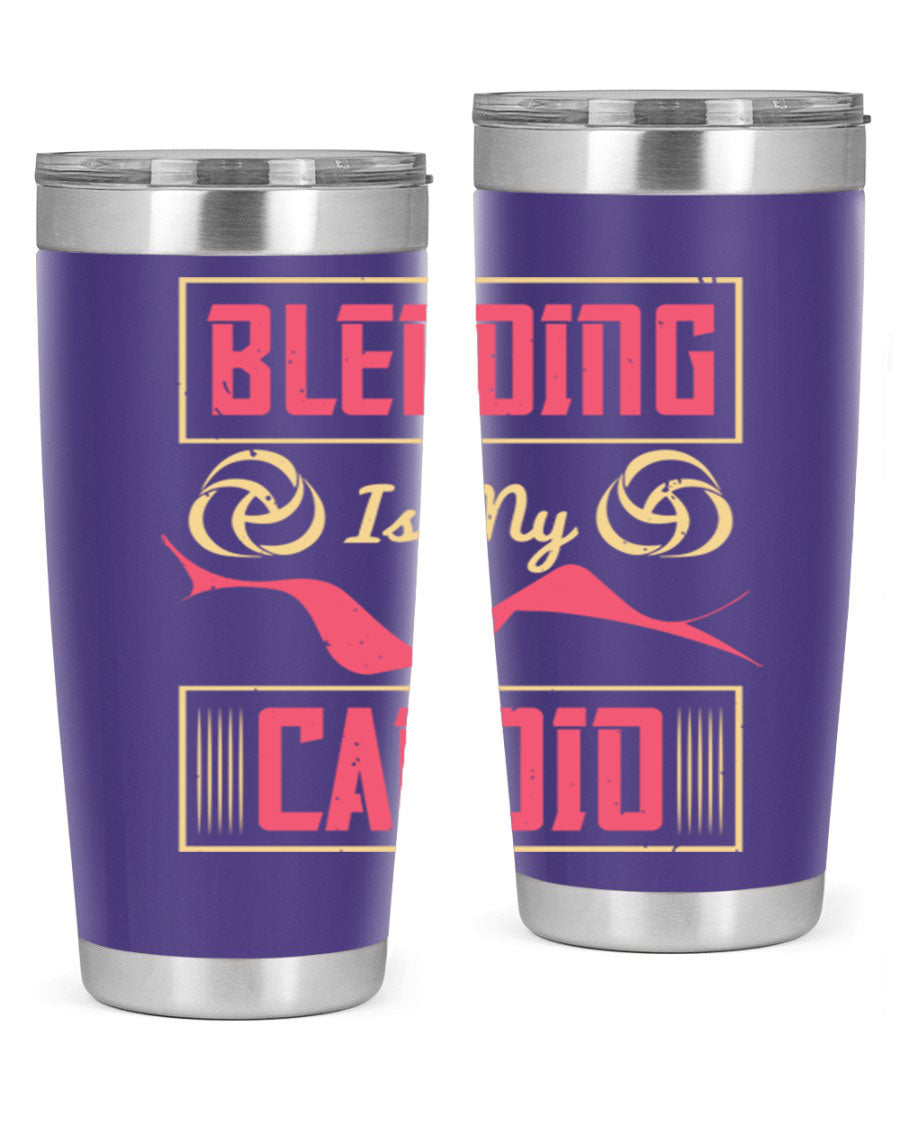 Blending is my cardio Style 167# Tumbler in stainless steel with vibrant print, showcasing its double wall vacuum design.