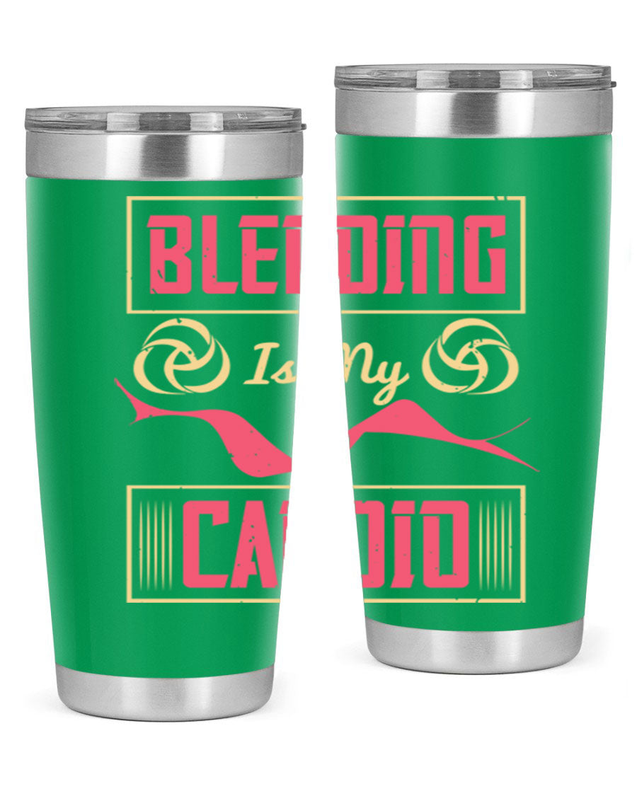 Blending is my cardio Style 167# Tumbler in stainless steel with vibrant print, showcasing its double wall vacuum design.