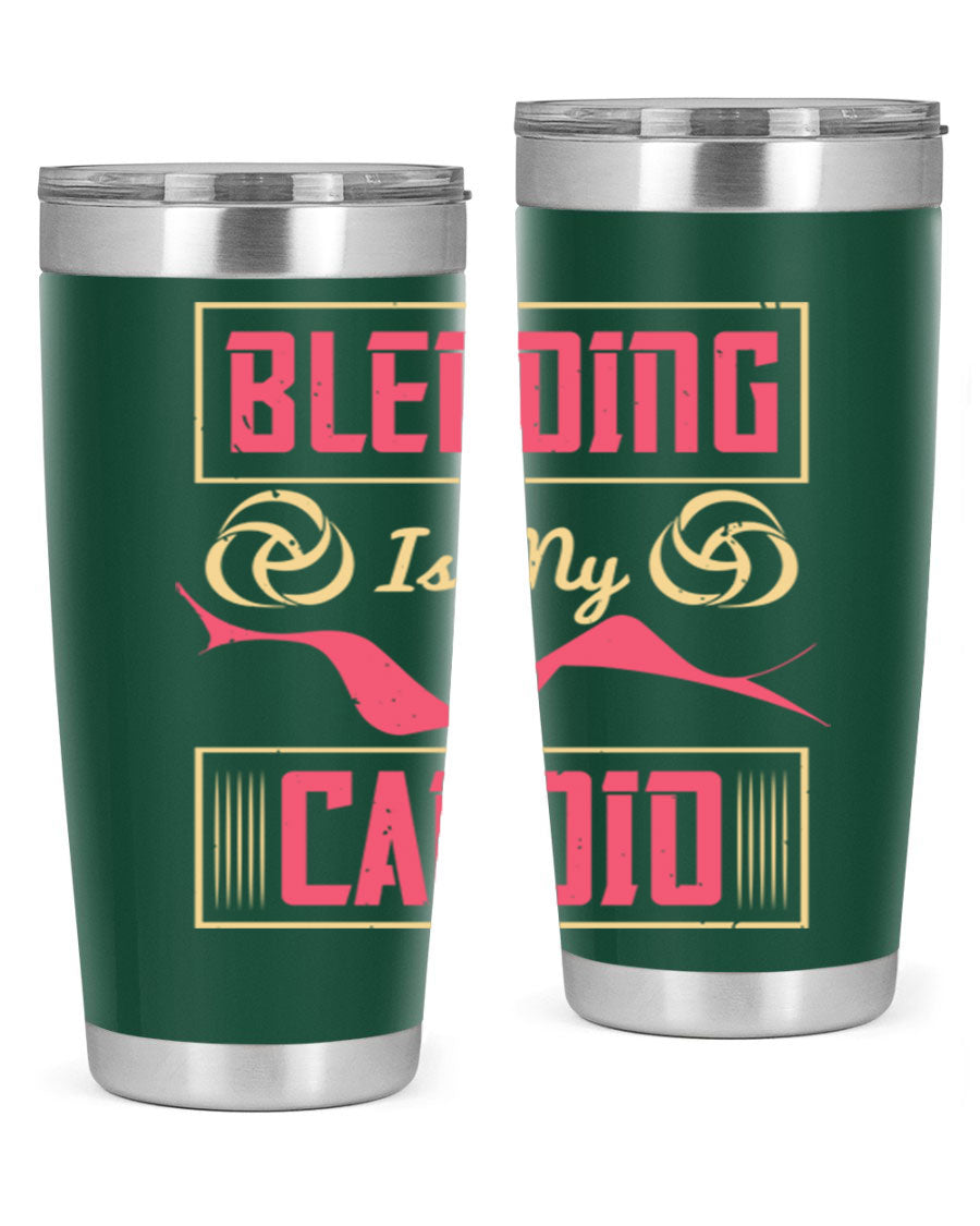 Blending is my cardio Style 167# Tumbler in stainless steel with vibrant print, showcasing its double wall vacuum design.