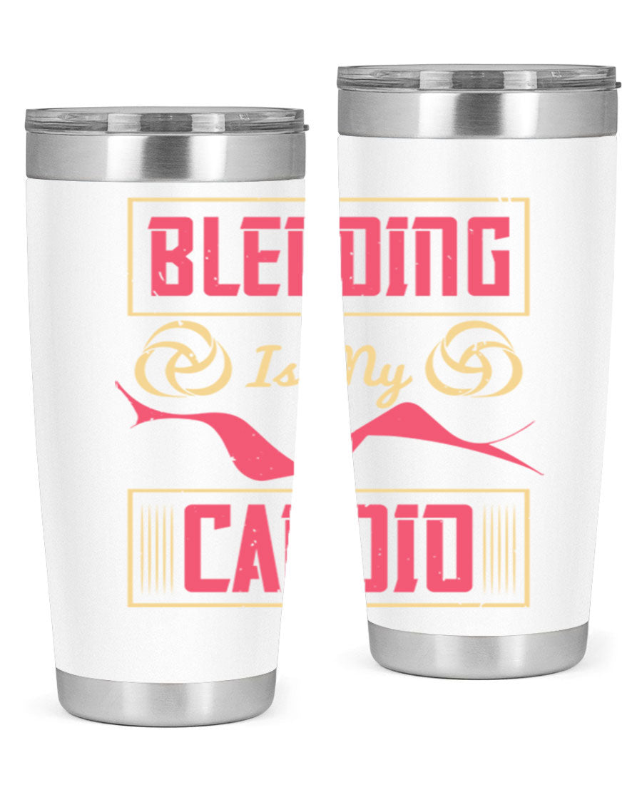 Blending is my cardio Style 167# Tumbler in stainless steel with vibrant print, showcasing its double wall vacuum design.