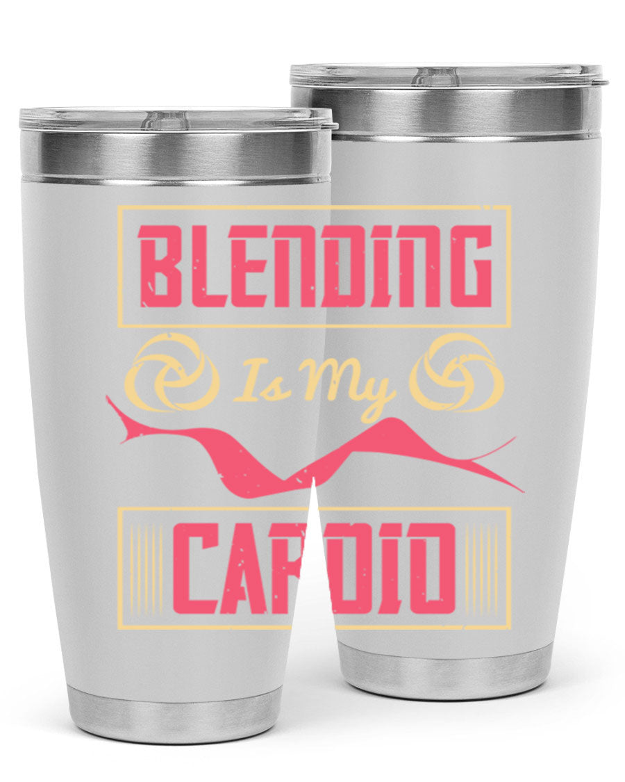 Blending is my cardio Style 167# Tumbler in stainless steel with vibrant print, showcasing its double wall vacuum design.