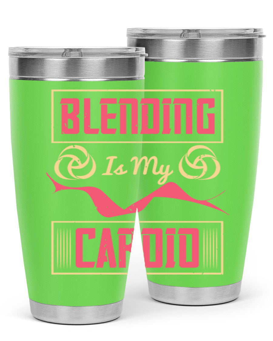 Blending is my cardio Style 167# Tumbler in stainless steel with vibrant print, showcasing its double wall vacuum design.