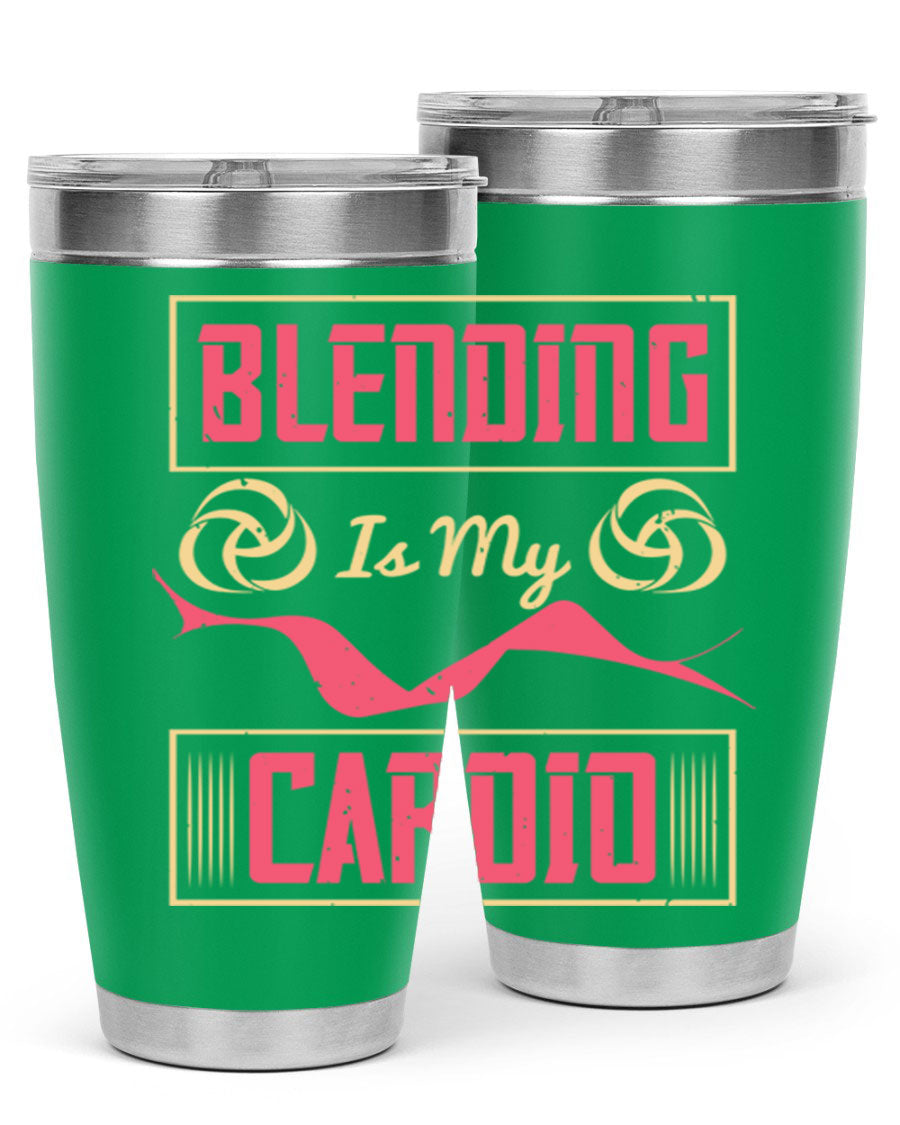 Blending is my cardio Style 167# Tumbler in stainless steel with vibrant print, showcasing its double wall vacuum design.