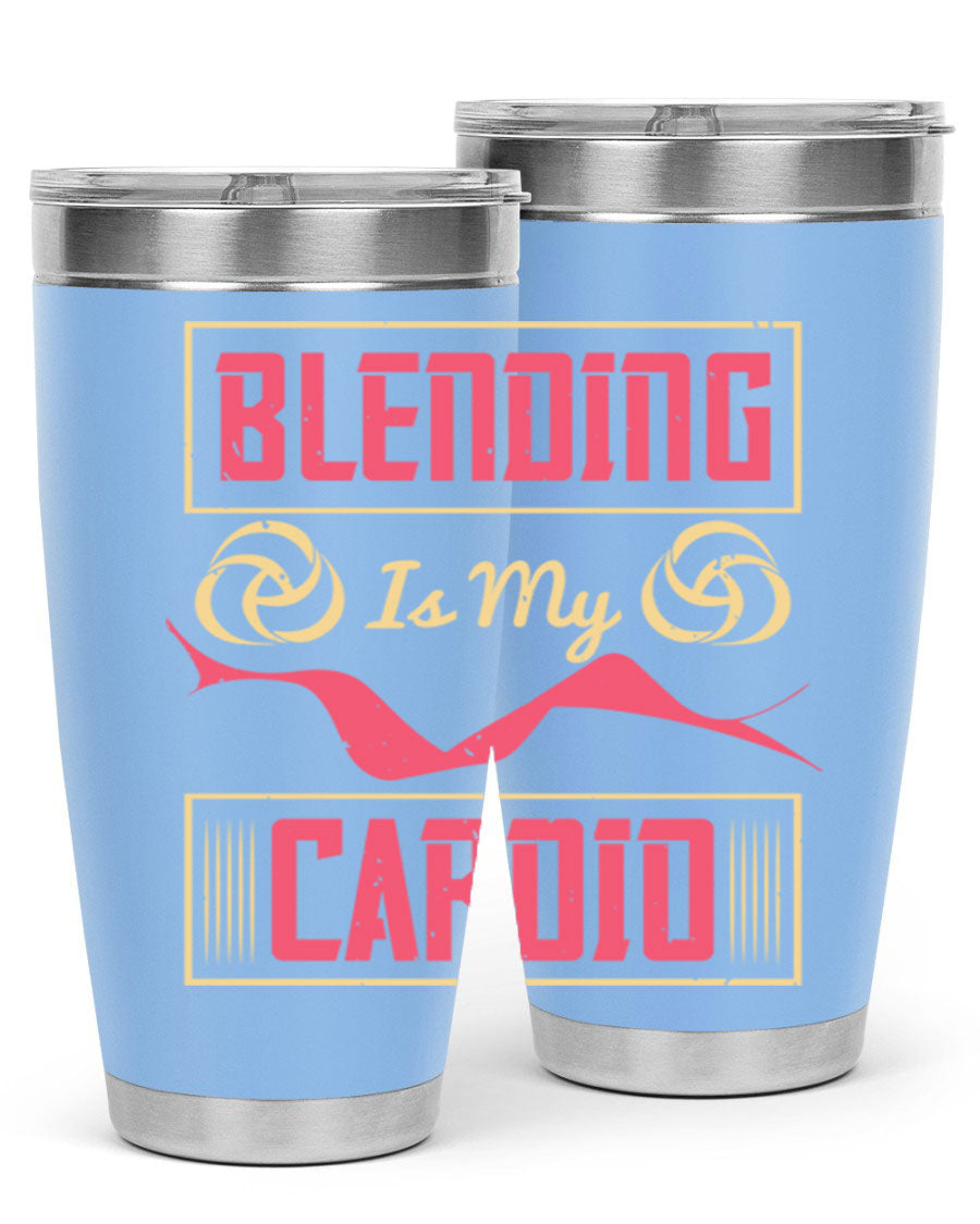 Blending is my cardio Style 167# Tumbler in stainless steel with vibrant print, showcasing its double wall vacuum design.