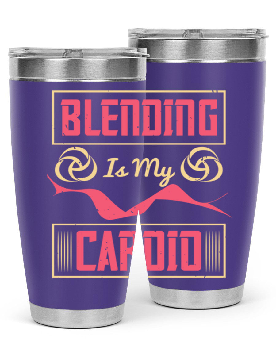 Blending is my cardio Style 167# Tumbler in stainless steel with vibrant print, showcasing its double wall vacuum design.