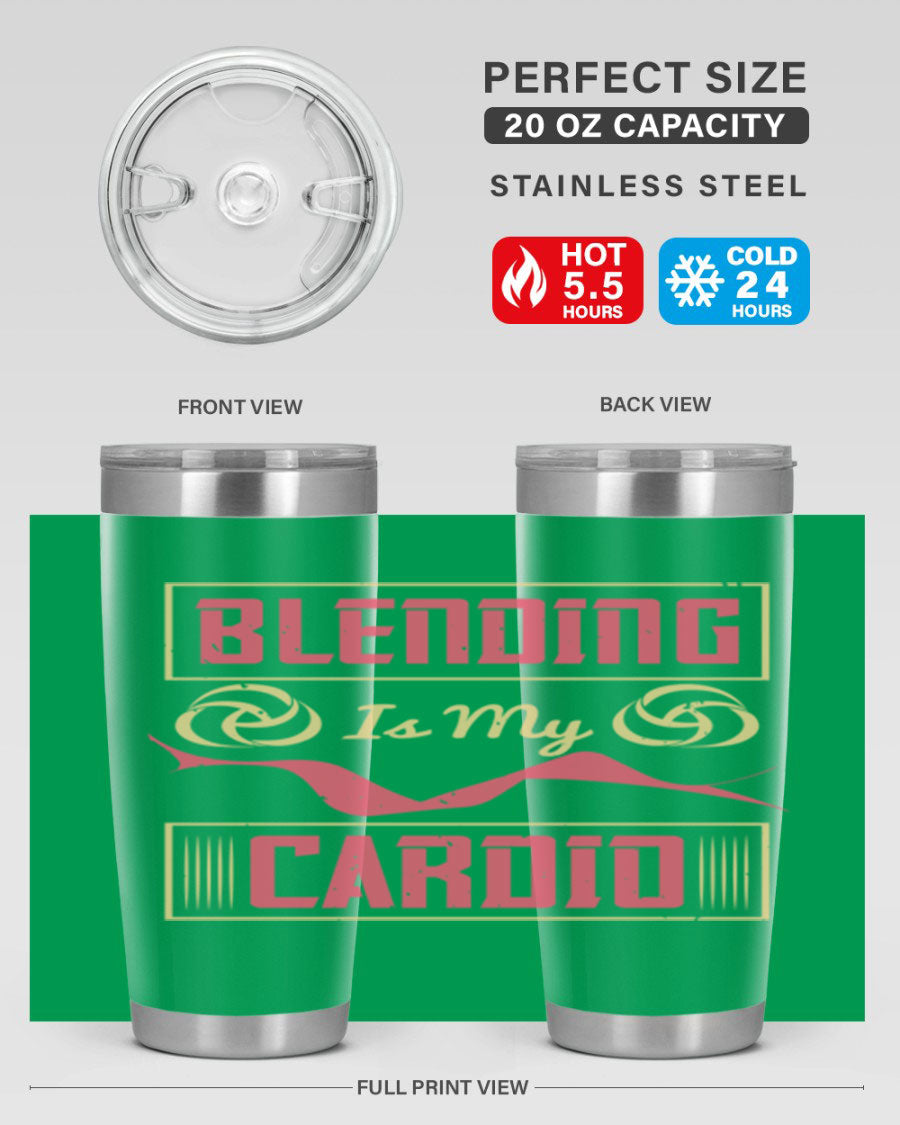 Blending is my cardio Style 167# Tumbler in stainless steel with vibrant print, showcasing its double wall vacuum design.