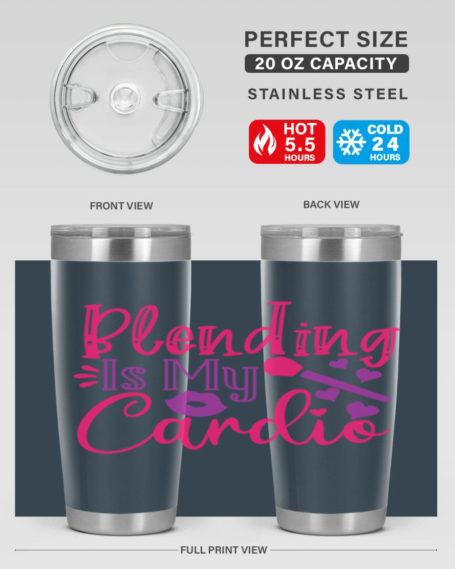 Blending Is My Cardio Style 247# Tumbler in stainless steel with a vibrant print, showcasing its double wall vacuum design.