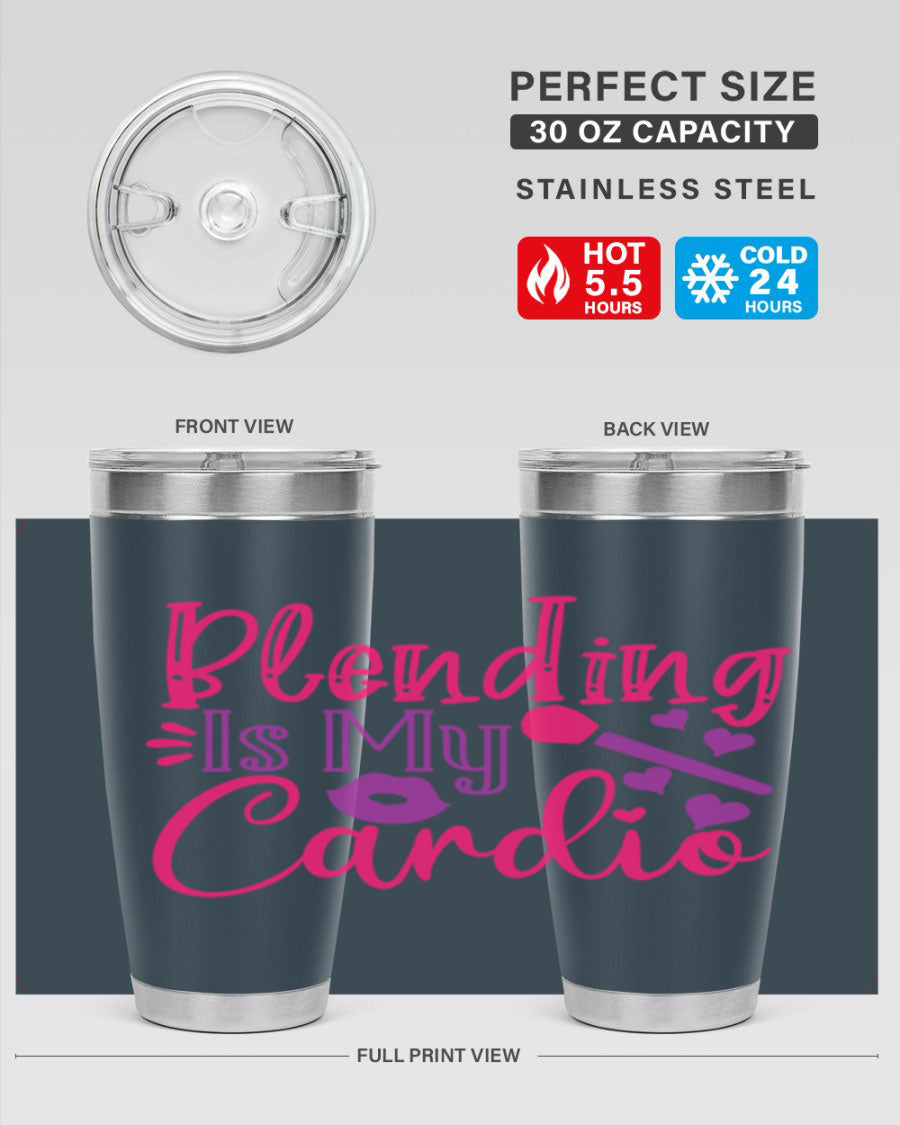 Blending Is My Cardio Style 247# Tumbler in stainless steel with a vibrant print, showcasing its double wall vacuum design.