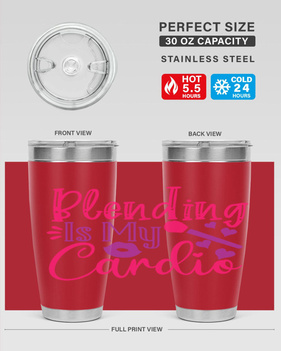 Blending Is My Cardio Style 247# Tumbler in stainless steel with a vibrant print, showcasing its double wall vacuum design.