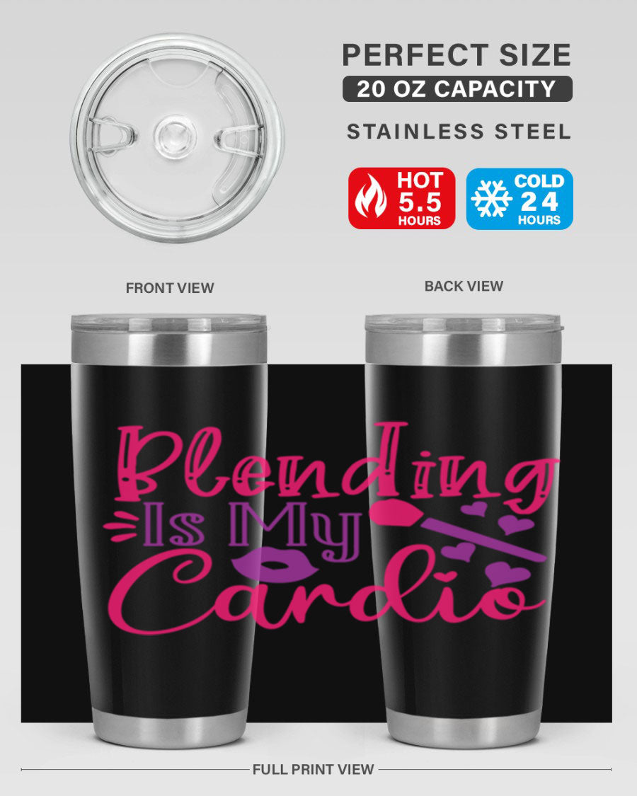 Blending Is My Cardio Style 247# Tumbler in stainless steel with a vibrant print, showcasing its double wall vacuum design.