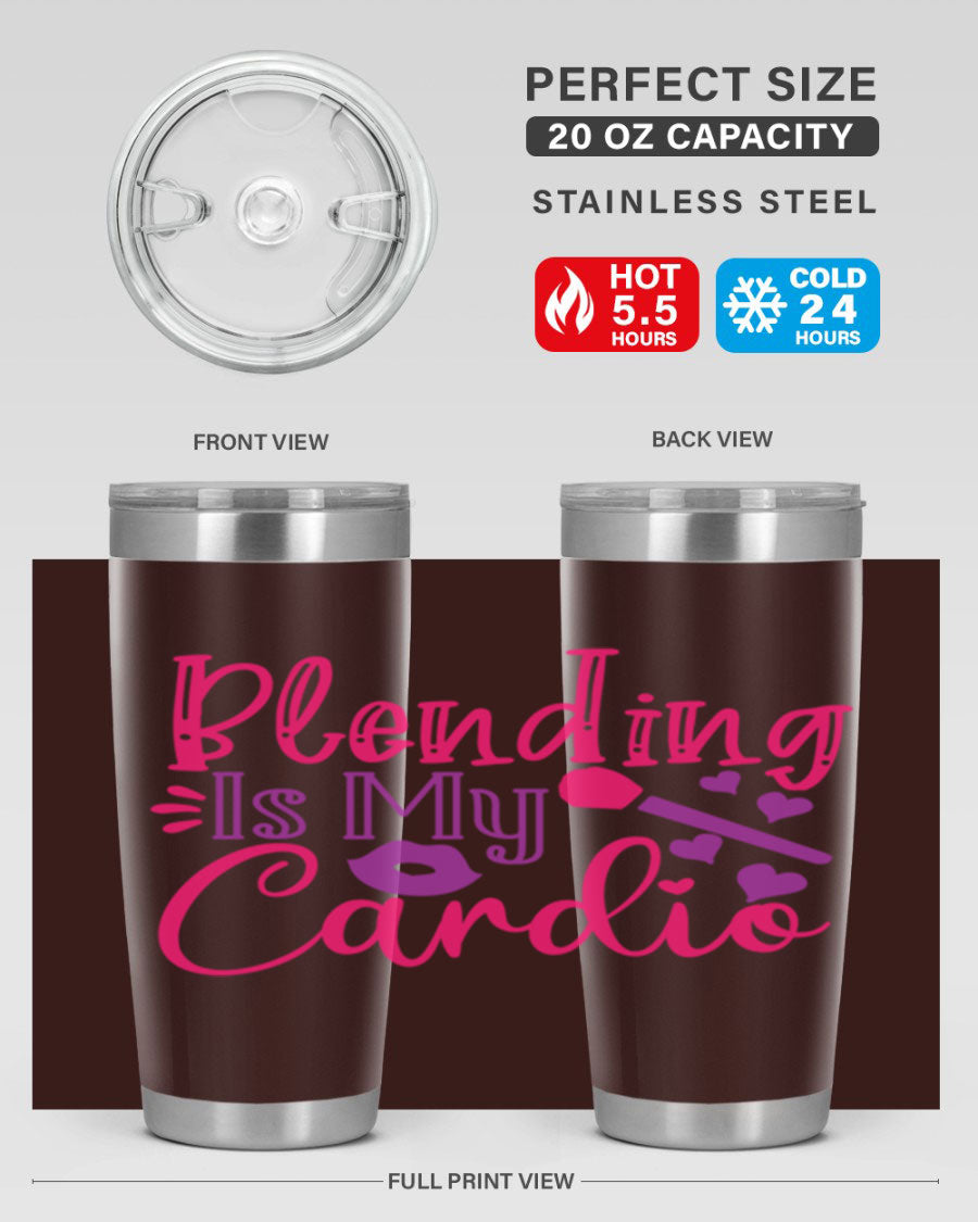 Blending Is My Cardio Style 247# Tumbler in stainless steel with a vibrant print, showcasing its double wall vacuum design.