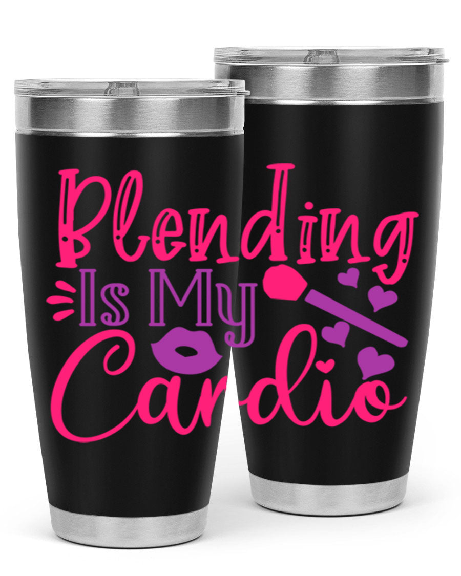 Blending Is My Cardio Style 247# Tumbler in stainless steel with a vibrant print, showcasing its double wall vacuum design.