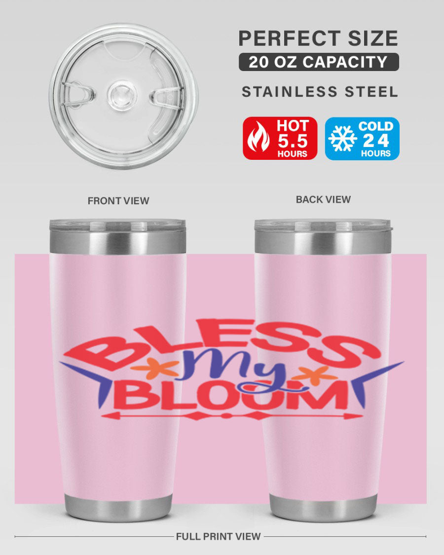 Bless My Bloom 20oz Tumbler in stainless steel with floral design, featuring a drink-thru lid.