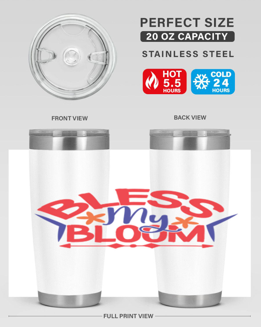 Bless My Bloom 20oz Tumbler in stainless steel with floral design, featuring a drink-thru lid.