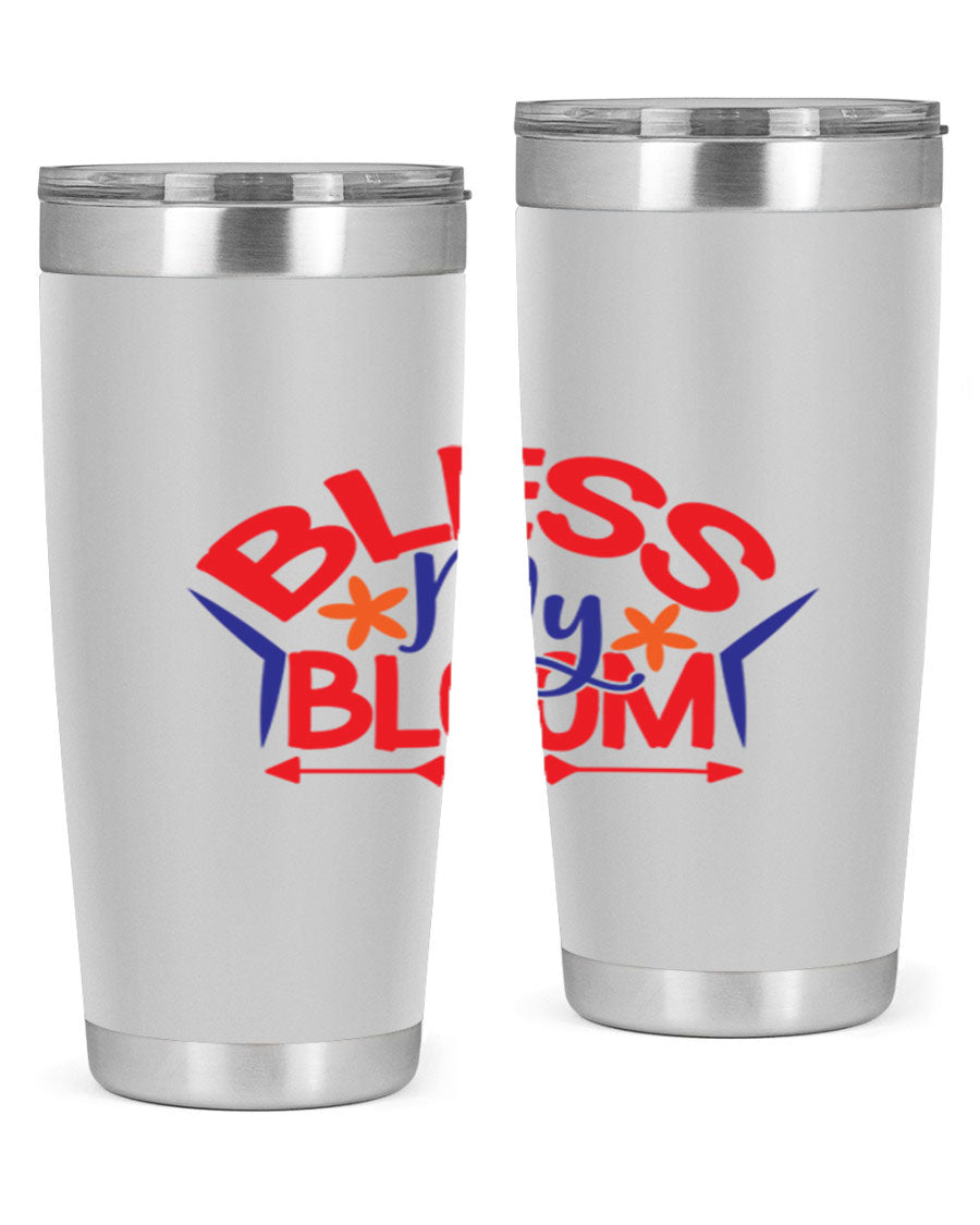 Bless My Bloom 20oz Tumbler in stainless steel with floral design, featuring a drink-thru lid.