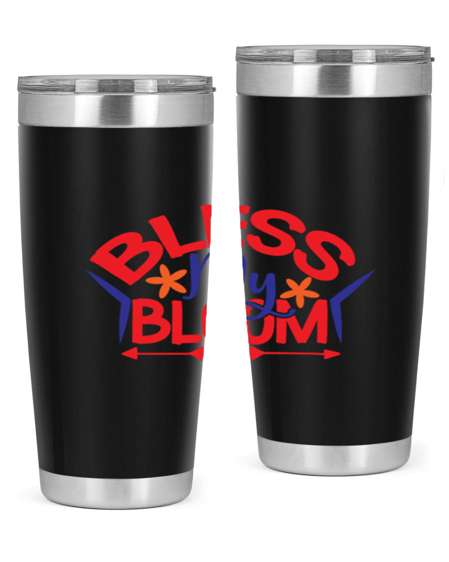 Bless My Bloom 20oz Tumbler in stainless steel with floral design, featuring a drink-thru lid.