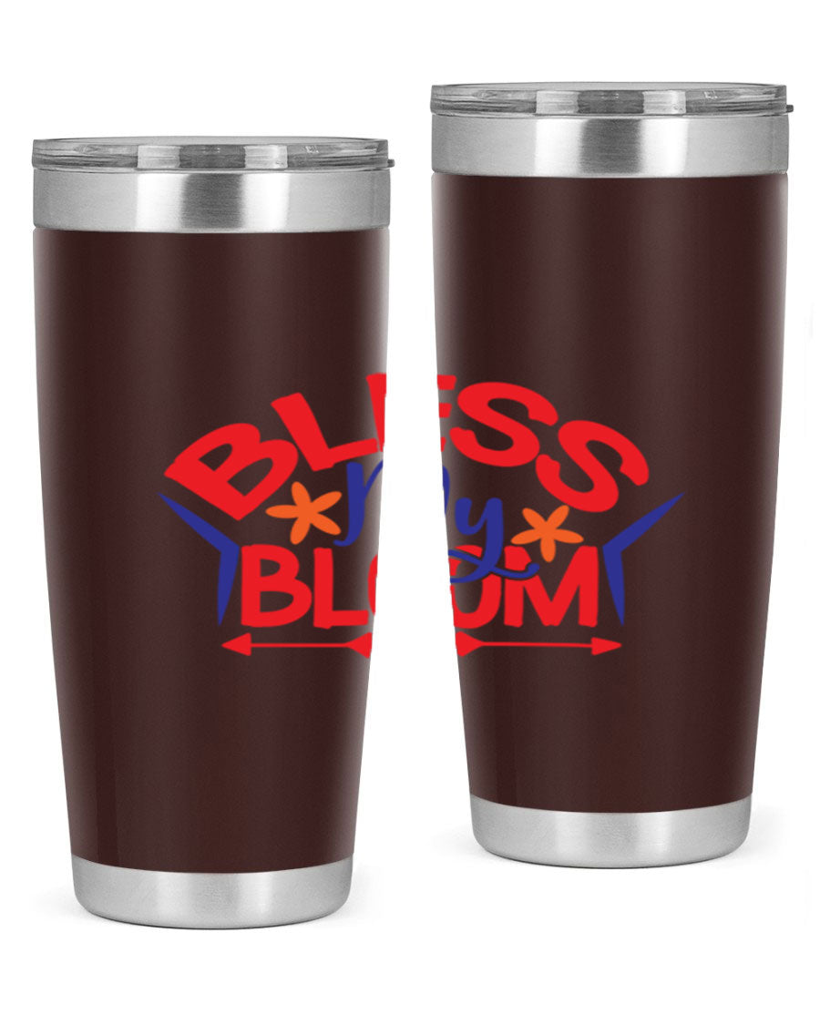 Bless My Bloom 20oz Tumbler in stainless steel with floral design, featuring a drink-thru lid.