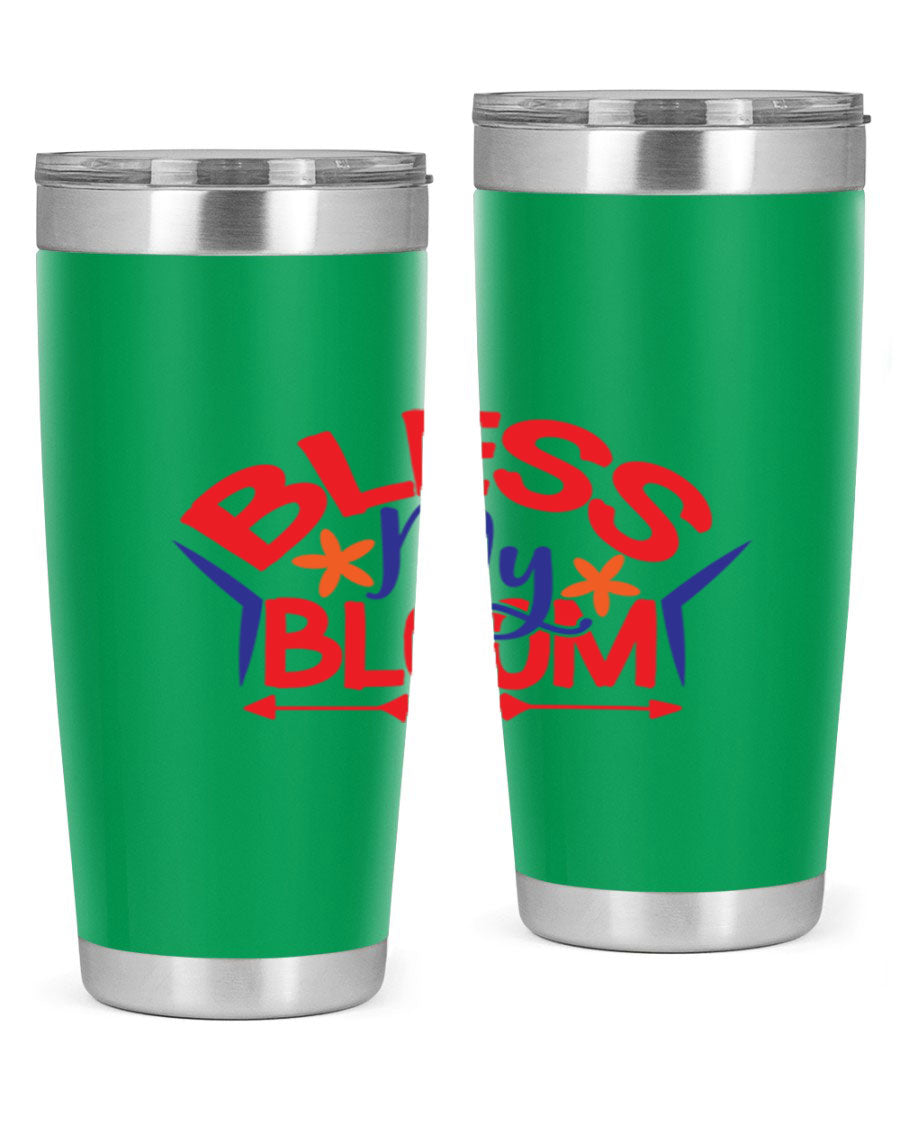 Bless My Bloom 20oz Tumbler in stainless steel with floral design, featuring a drink-thru lid.